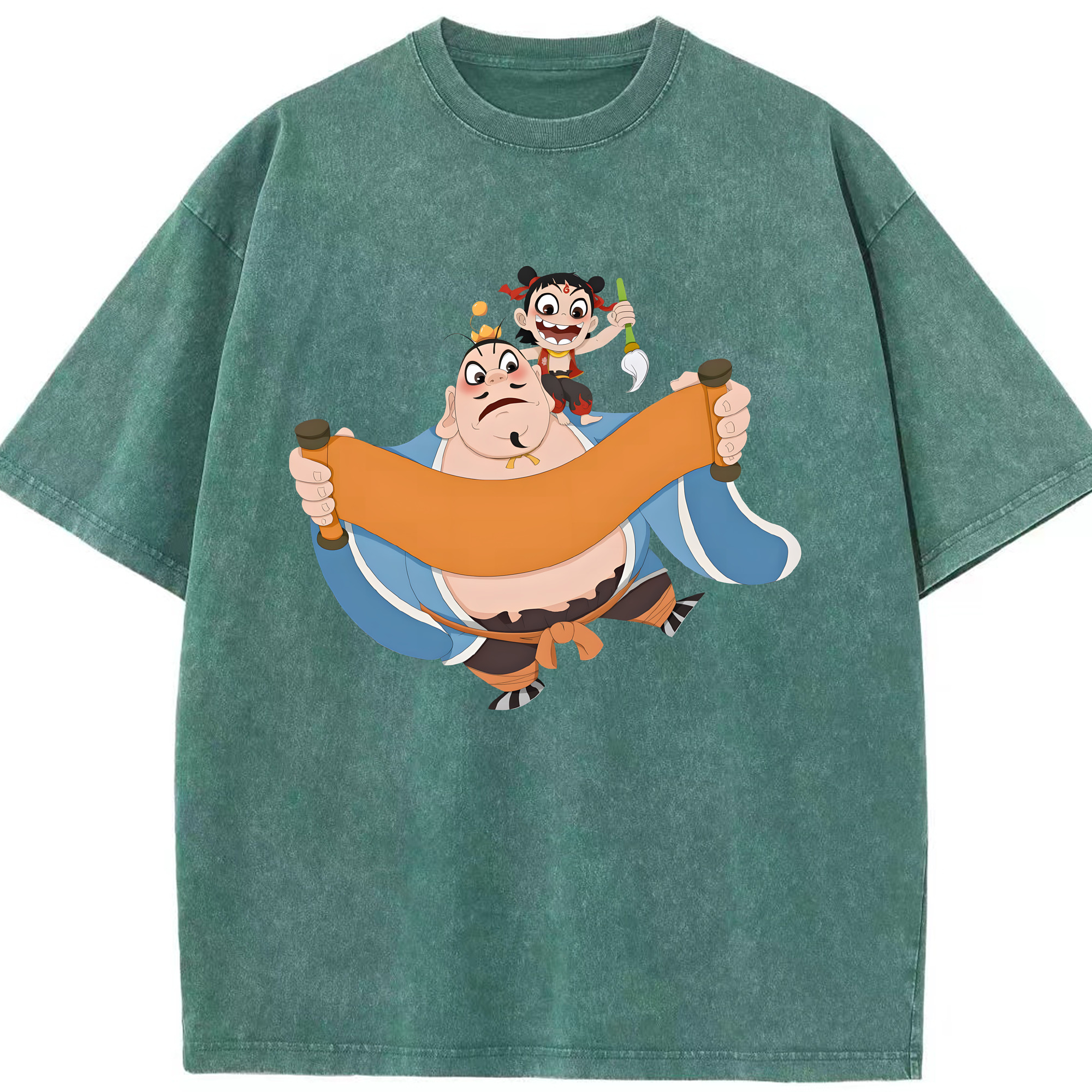（画像用） Ne Zha 2 ナタ 魔童の大暴れ 綿100% ヴィンテージ風 半袖Tシャツ（フロントプリント）